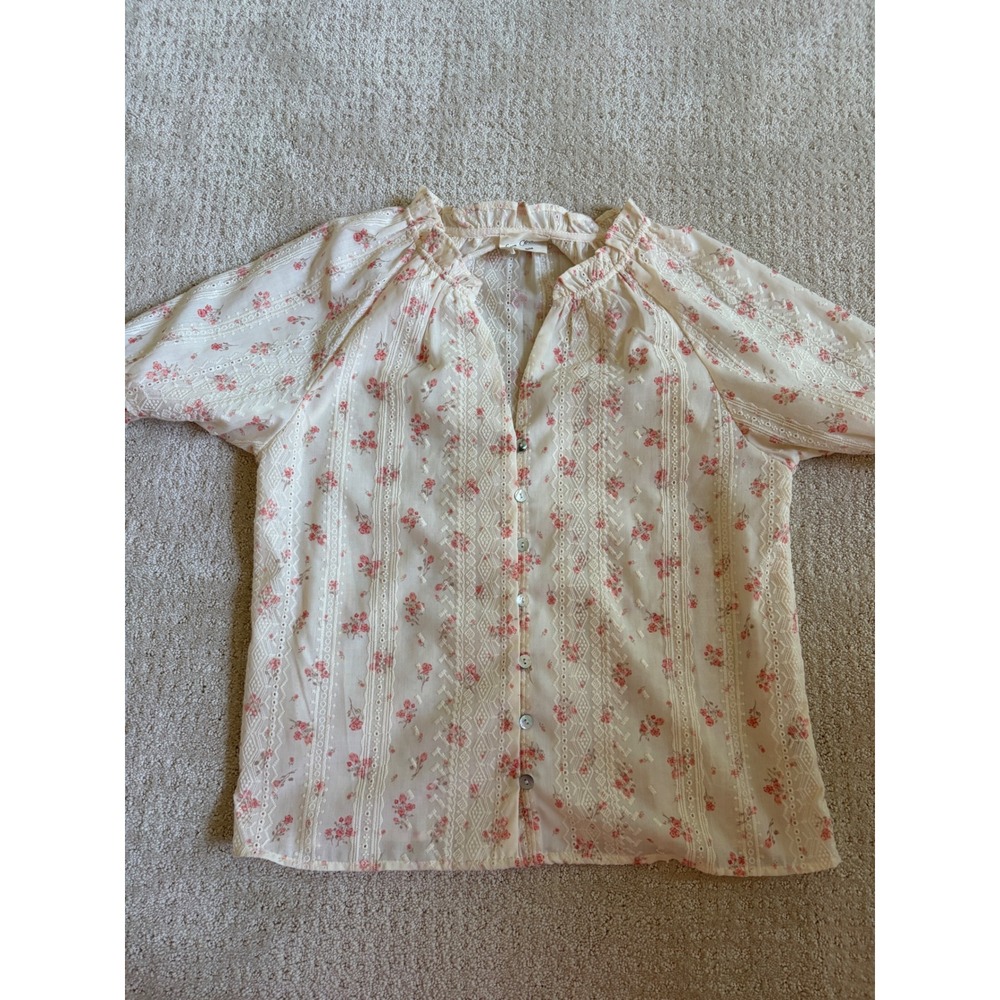 Floral Lace Blouse S/M Cream Excellent Cottagecore Coquette Delicate Rustic